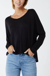 Basic Long Sleeve High Low Top For Women  - Dropwear